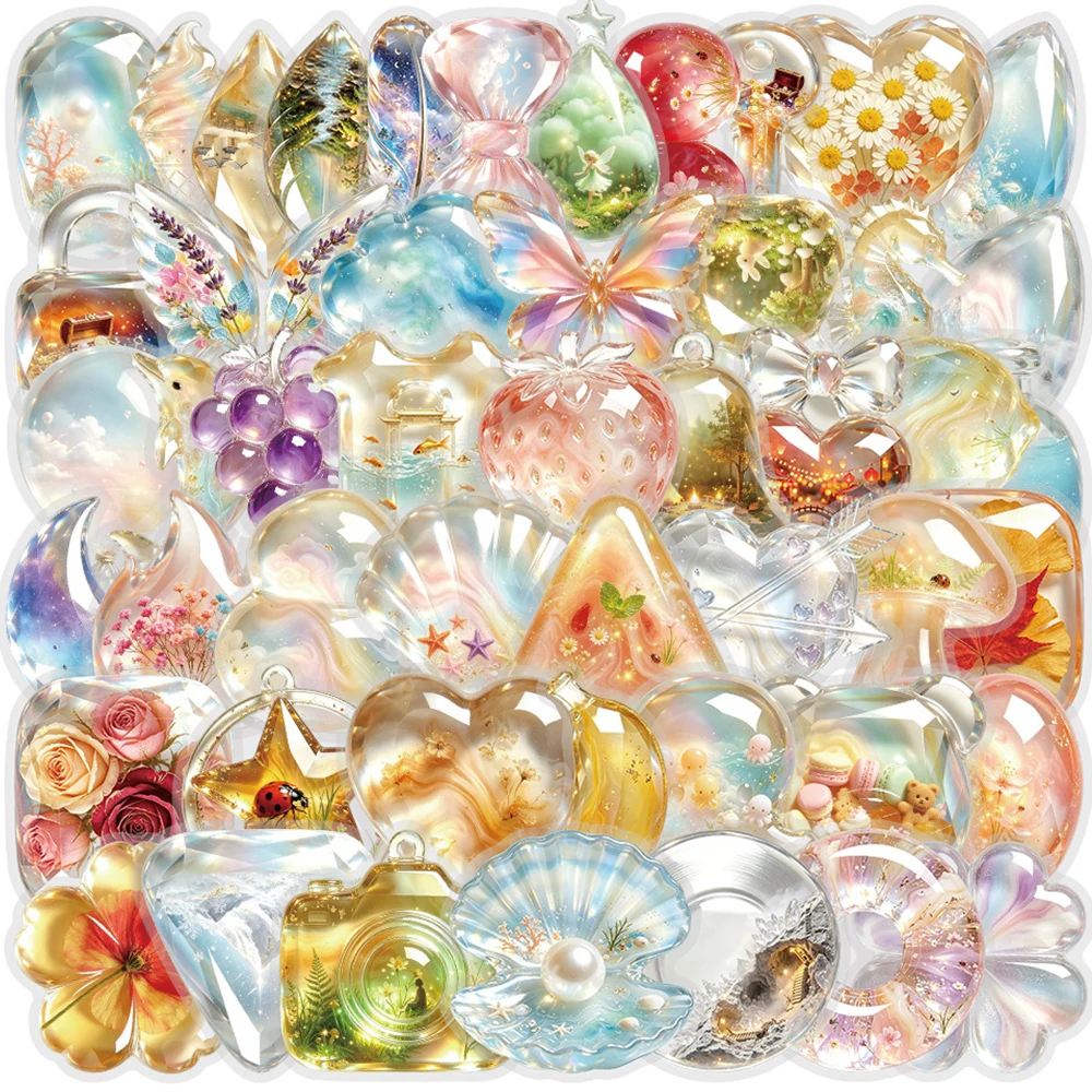 10/30/50pcs Kawaii Glass Creative Pattern Stickers Decorative Luggage Water Bottle Notebook Ins Style Art Aesthetic Floral Decal