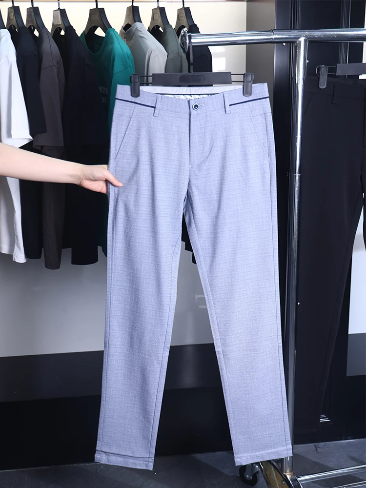 

Homesi Faionable Plaid Comfortable mid Waist Stretchy Casual Men's Pants Breathable Polyester Blend Urban Sle Straight Leg