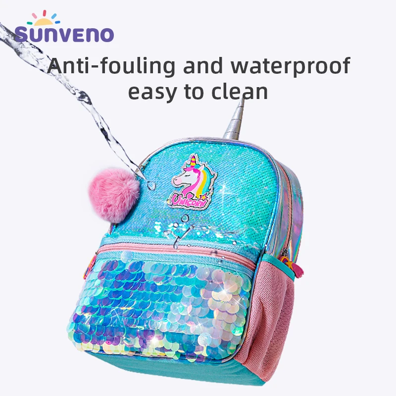 Sunveno Children\'s Backpack for Girls And Boys Pre-School Bag for Kindergarten Elementary Reversible Sequin Unicorn Dinosaur