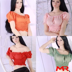 JOA-52 1/6 Scale Puff Sleeve Pleated Top Short T-shirt Clothes Model Fit 12'' PH TBL Soldier Action Figure Body Dolls