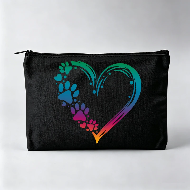 Women's Heart and Paw Print Makeup Bag, Colorful Graphic Cosmetic Pouch for Daily Use