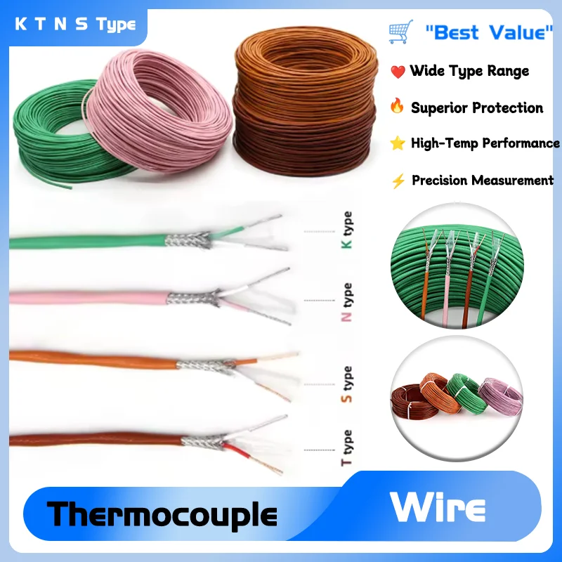 

Экранированная линия изолятора из ПТФЭ, 2-жильный высокотемпературный компенсационный кабель, 3/5/10 метров, провод термопары K T N S, тип