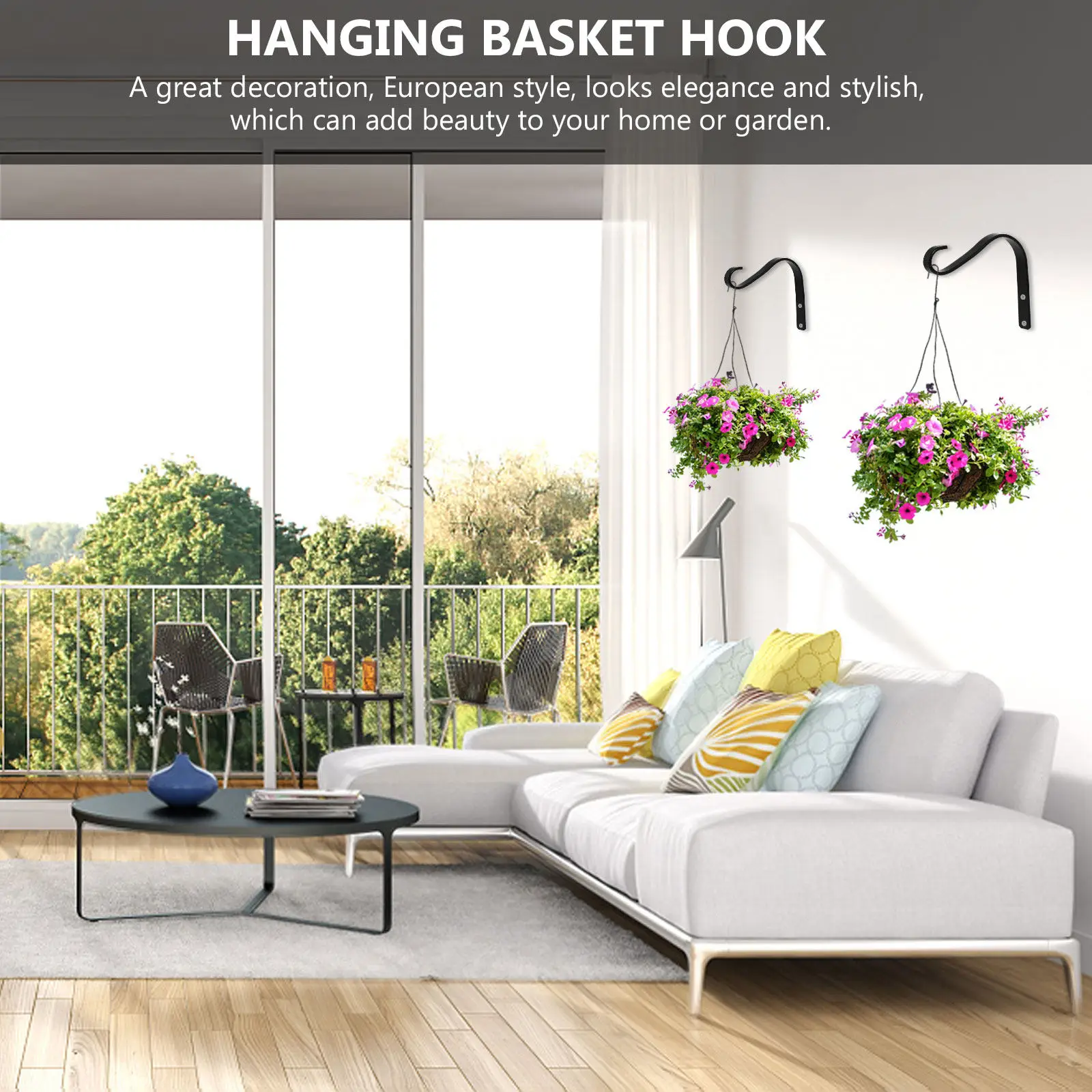2Pcs Retro Wall Hook Iron Plant Holder Sturdy Hanging Bracket for Flower Pot Birdcage Wind Chime Lantern Outdoor Use