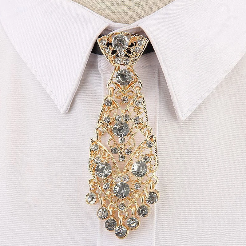 Fashion Personality Crystal Neckties Trendy General Korean Wine Party Wedding Ceremony Metal Short Luxury Tie Men Accessories