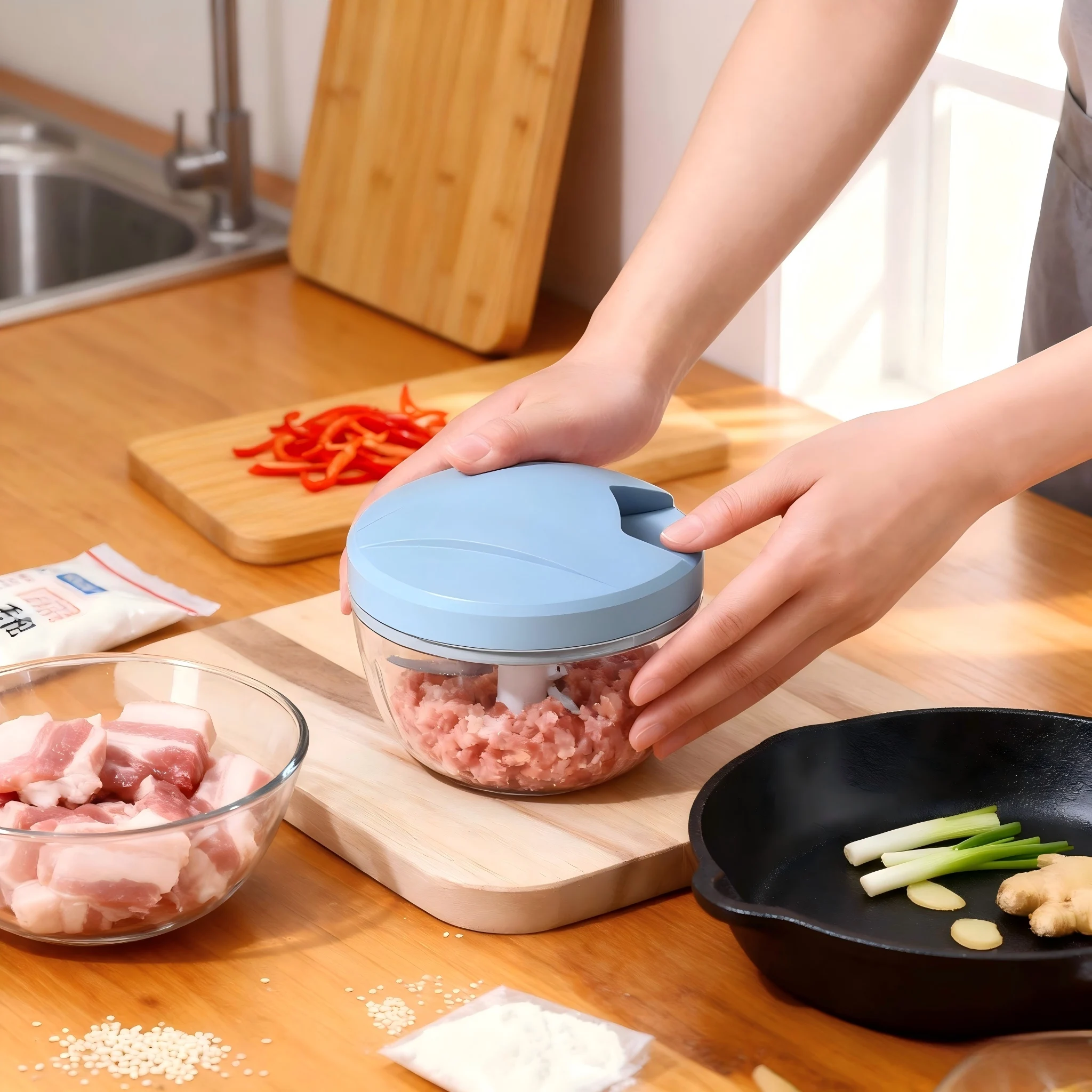 200 مللي خالط الثوم اليدوي أداة هراسة يدوية منزلية قطع الضغط على الثوم المفروم أداة شحم المطبخ المتينة