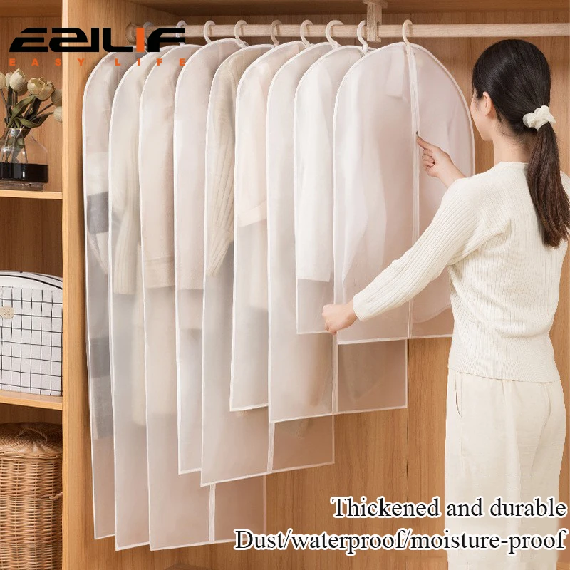 Clothing dust cover, waterproof and moisture-proof, portable, thickened transparent coat, hanging pocket, hanging storage bag