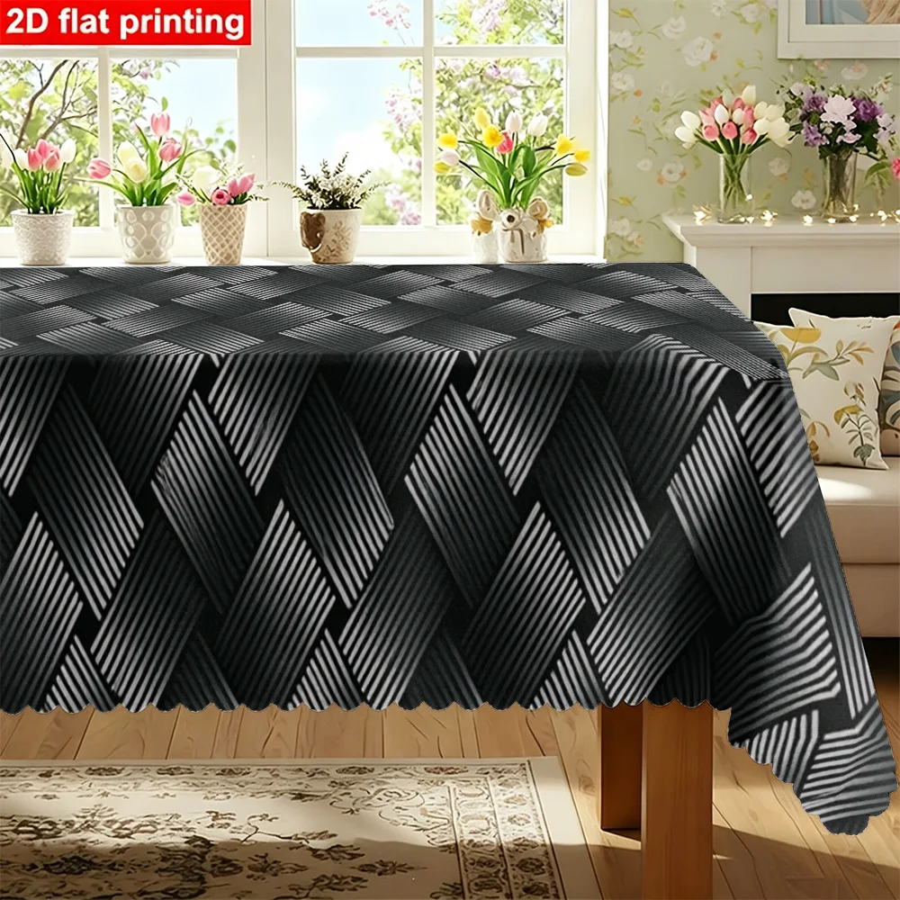 1PC Rectangular table runner with a modern black carbon fiber weave pattern made of durable polyester fabric for dining tables,
