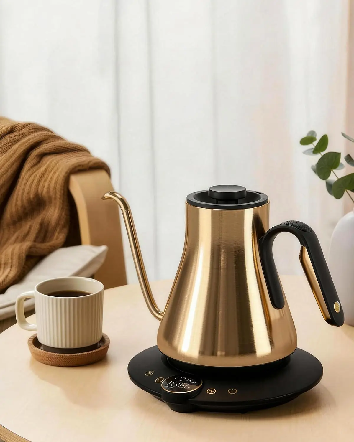 Gooseneck Electric Kettle, ±1°F Precise Temperature Control, 1500W Fast Heating, Pour Over Coffee & Tea Kettle with Brew Timer &