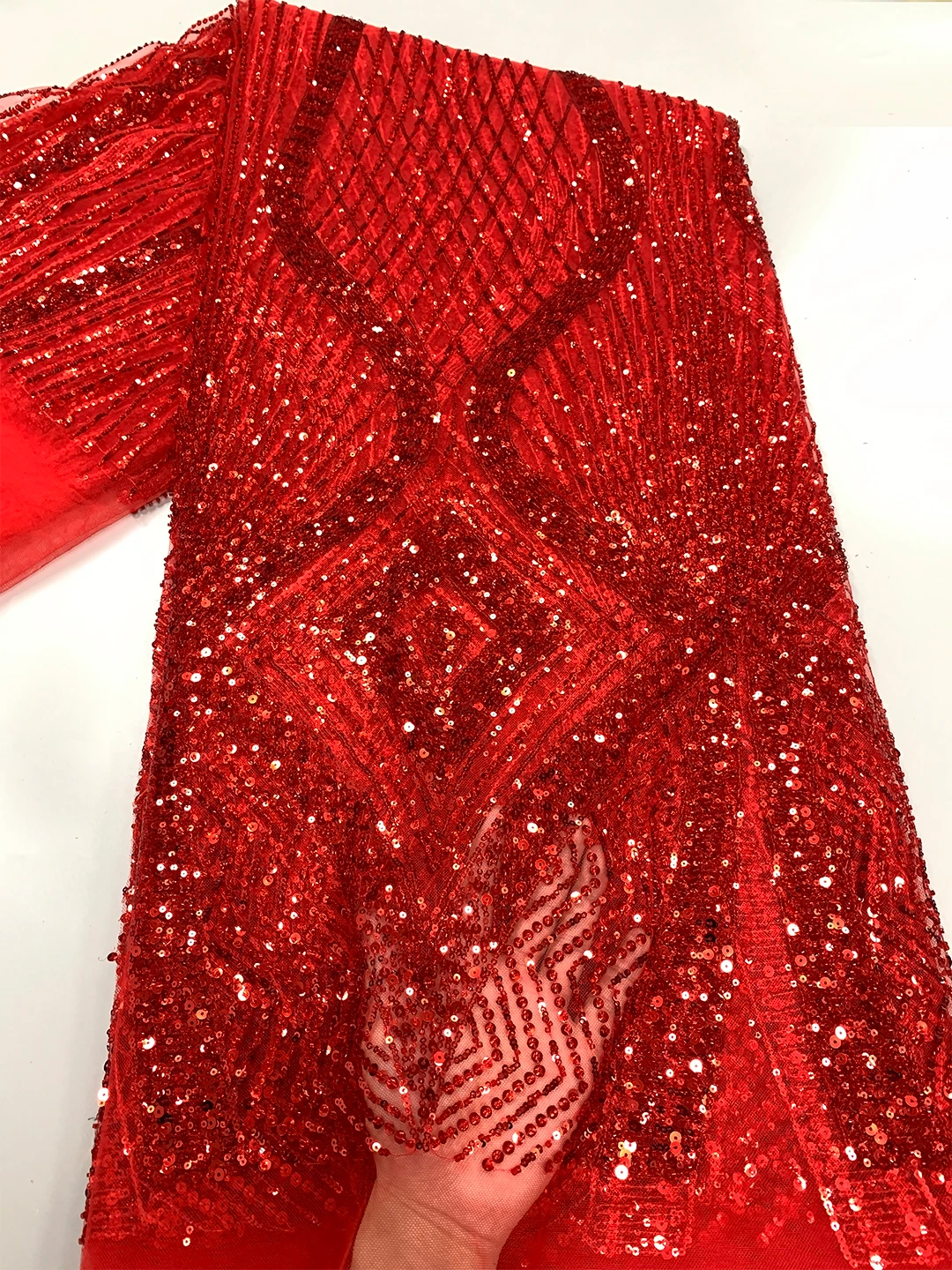 Classic Nigerian Heavy Handmade Beads Tulle Lace Fabric 2024 African Luxury Sequins Lace Fabric For Women Evening Cloth Dresses