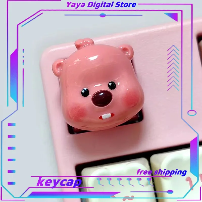 Cartoon Animal Keycaps Made Resin Material Mechanical Keyboards Pink Girls Decorate Personalized Desktop Keycaps Suitable Gifts