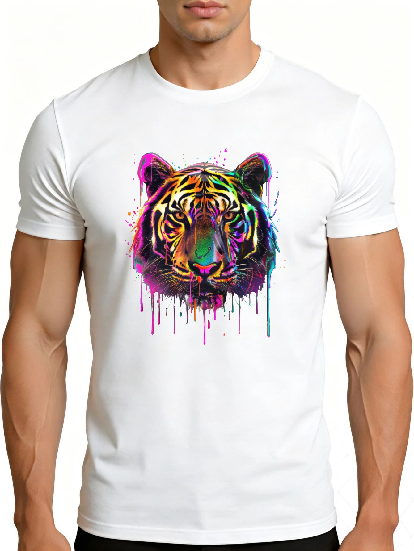 Colorful Tiger Art Men's T-Shirt Animal Print Summer Casual Wear Gift for Him
