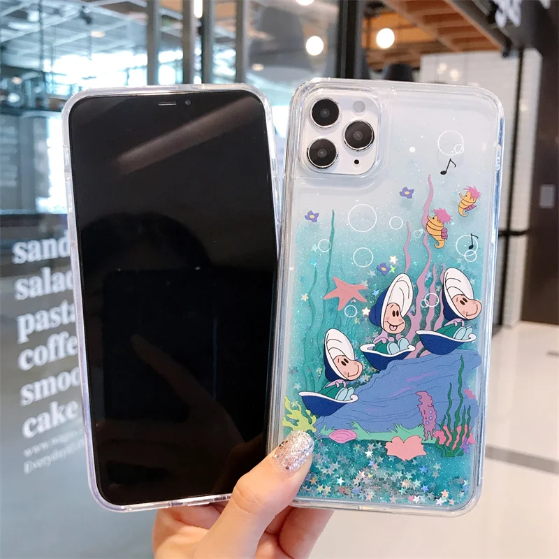 Oyster shell case for iPhone 15 14 16 17 pro max phone cases colorful quicksand 16 Plus liquid cover women Japan cartoon brand