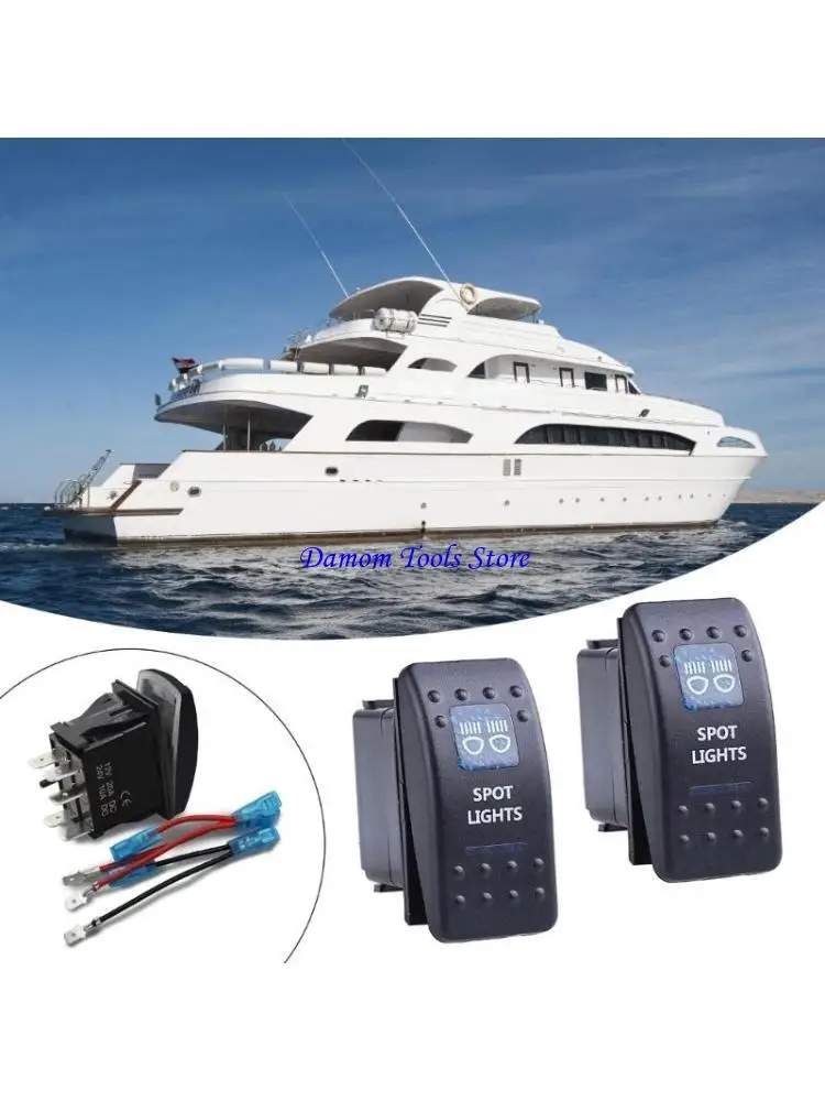57BE 2Pcs 12V 20A Blue LED Light Waterproof Boats Marine Toggle Switches 5 Pin 2 Positions Rocker Switches Easy to Install