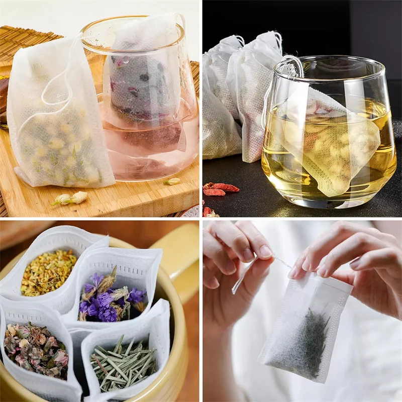 100PCS Drawstring Disposable Non Woven Tea Bag Coffee Spice Filter Infuser Kitchen Tea Making Pouch