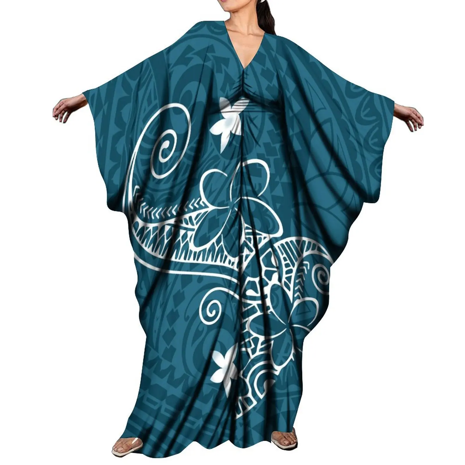 2023 Stylish Women'S Poncho Butterfly Dress Polynesian Tribe Design Party Bat Sleeve Dress 