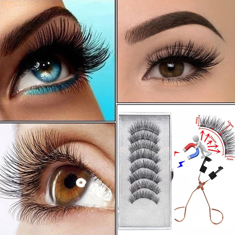 5 Magnetic Eyelashes 3D False Eyelashes Mink Eyelashes Makeup Eyelash Extension Tool Natural Thick Long Eyelashes