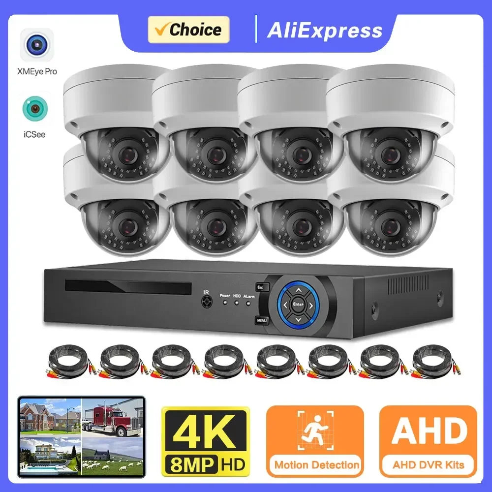 8CH 4K AHD DVR Kit Face Detection 8MP AHD CCTV Camera System Set Outdoor Waterproof Bullet Camera Security Surveillance Kit 4CH