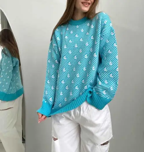 Round Neck Sailboat Sweater 2025 Winter New Style Temperament Commuting Versatile Loose Knit Pullover Sweater
