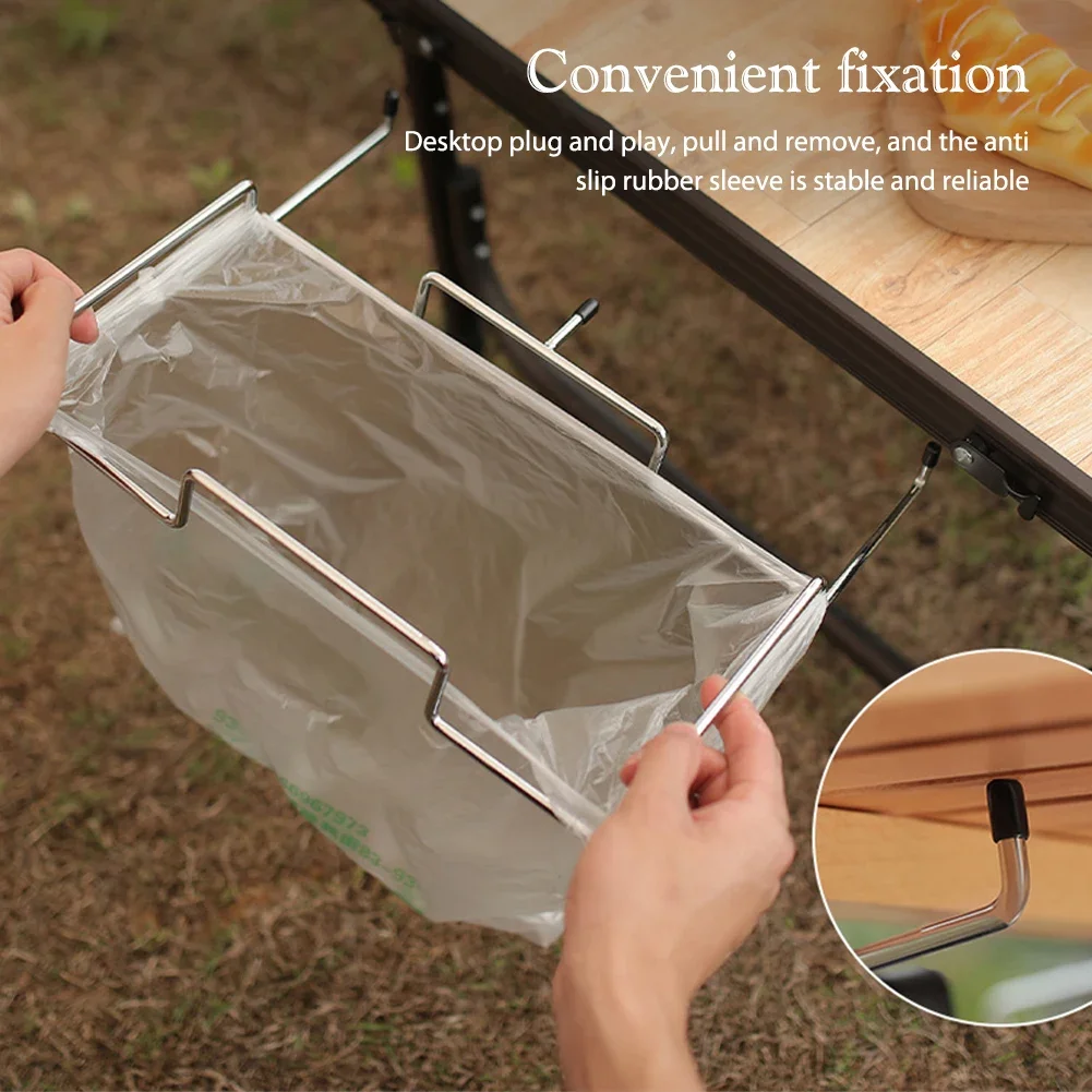 Simple Trash Can Hanging Bracket Stainless Steel Garbage Bag Hanging Rack Portable Lightweight for Home Kitchen Table Closet