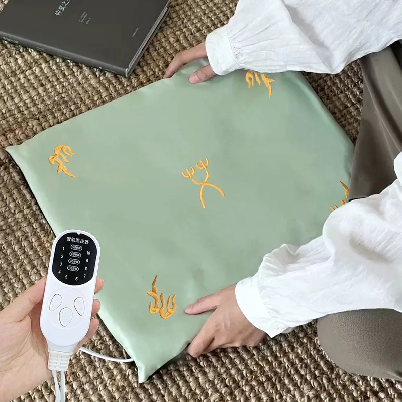 灸機能付き電気温熱パッド、ポータブルシートウォーマー - オフィスや家庭用の調節可能なハーブクッション、不快感を軽減