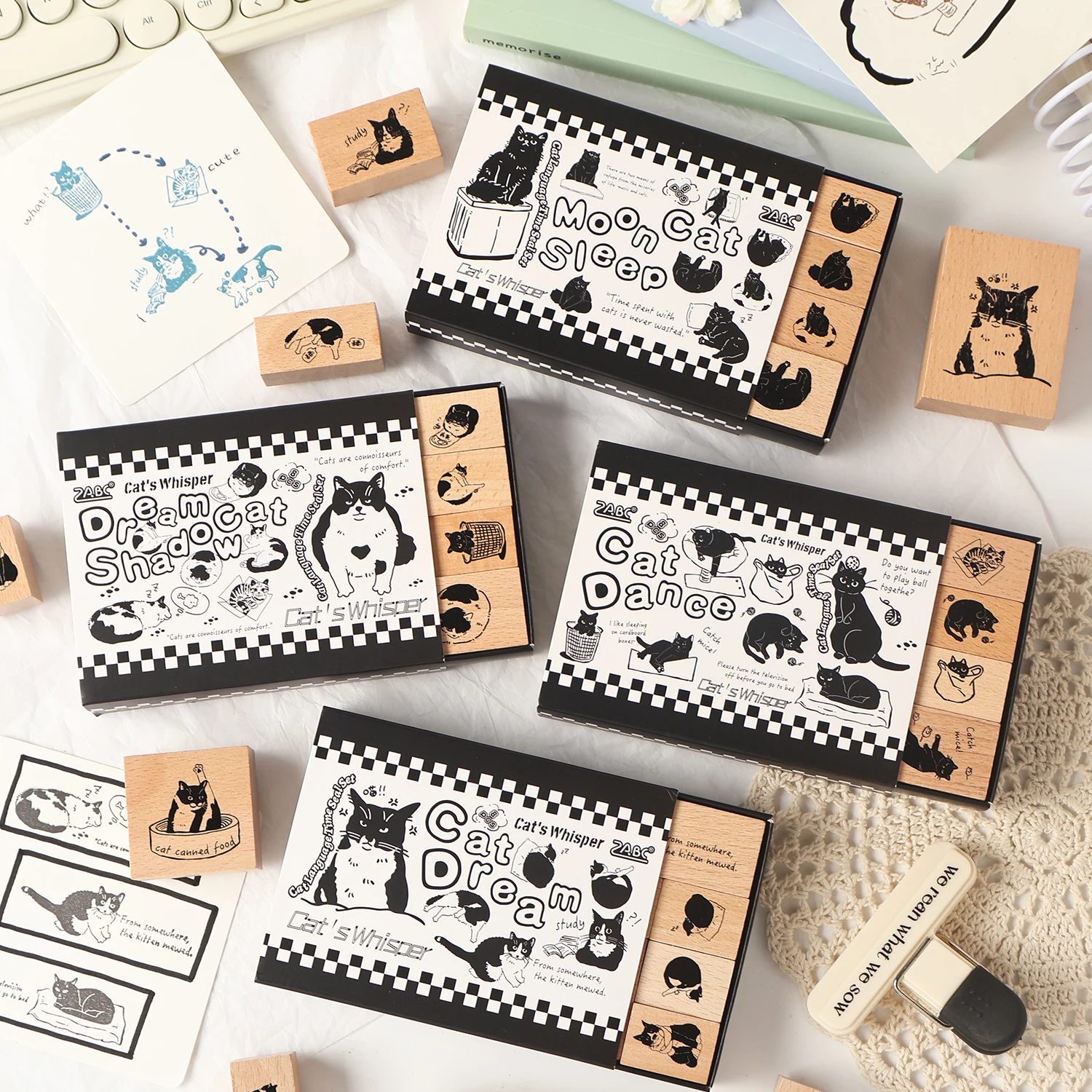 مجلة الذهاب 8 قطعة/صندوق لطيف القط ختم خشبي القط مذكرات ألبوم صور Diy بها بنفسك سكرابوكينغ المواد الزخرفية متنوعة الخشب ختم هدية #3