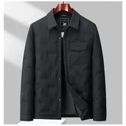 YEAE-Chaqueta de plumón estilo camisa fina para hombre, abrigo corto de invierno con solapa gruesa de ganso, cálido