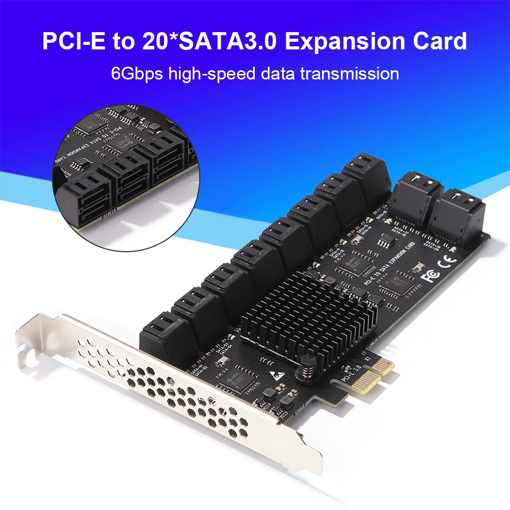 PCIe to 12/16/20 Ports SATA 3 III 3.0 6 Gbps SSD Adapter PCI-e PCI Express x1 Controller Expansion Card Support X1/4/8/16