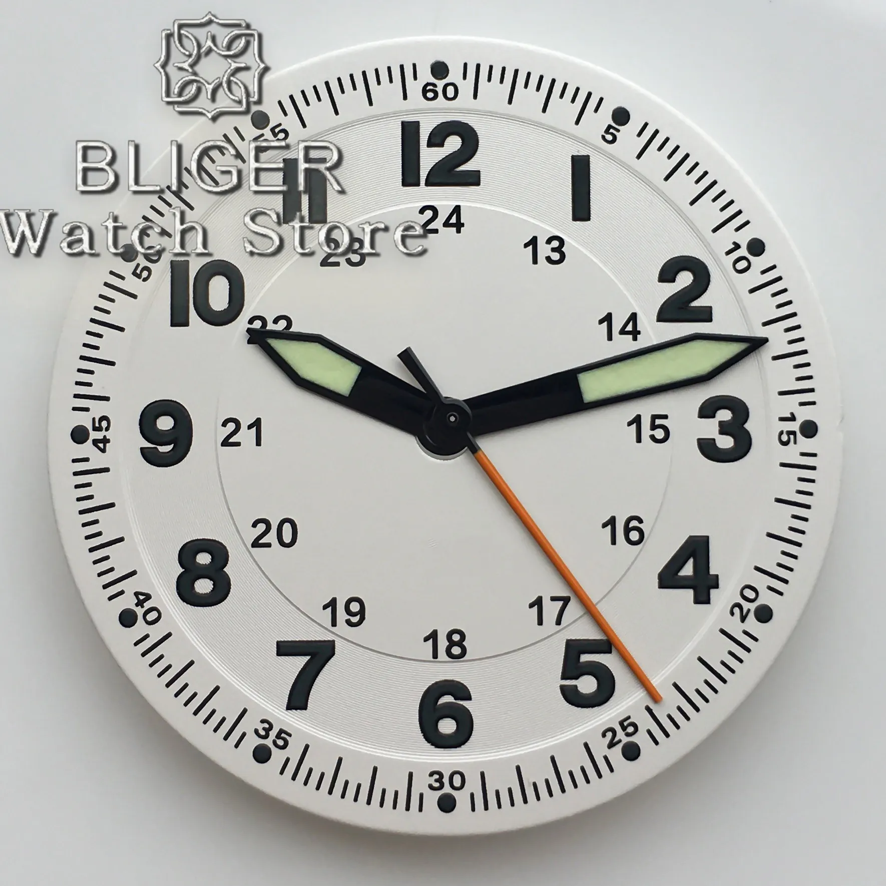 BLIGER 29mm 파일럿 화이트 시계 다이얼 및 손 세트 녹색 발광 NH35 NH36 ETA2824 2836 PT5000 무브먼트에 적합