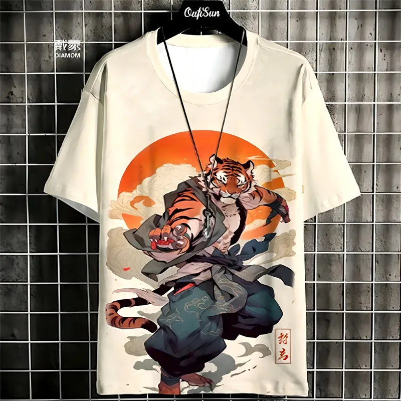 

2024 Summer Short-Sleeved Harajuku 3D Printed T-Shirt Men's O-Neck Oversized Pullover Fashion Street Fashion Men's Clothing