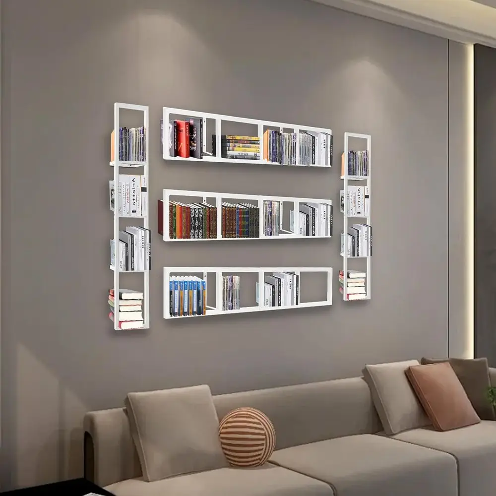 

5 Pcs White 34Inch Media Storage Rack CD DVD Wall Organizer Shel Metal loating Cube Shelves e or Audio Video Game Book CD DVD or