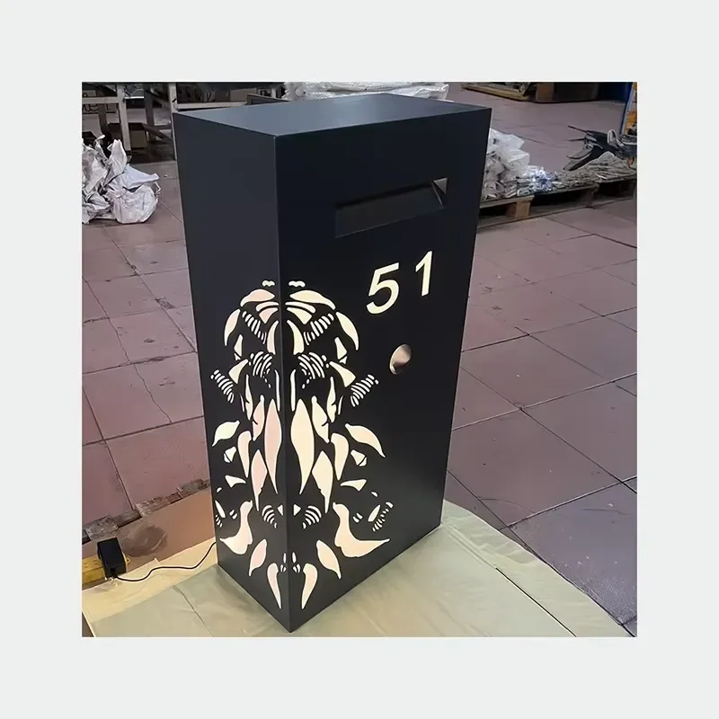 Freestanding Metal Post Box with LED Lighted House Number - Large Capacity