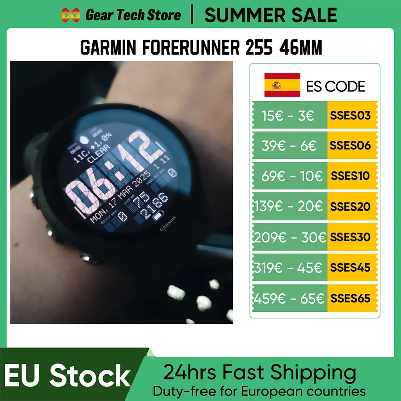 Reloj Deportivo Inteligente Garmin Forerunner 255 de 46 mm con NFC, 4 GB de RAM, Bluetooth, WIFI, Estilo Básico