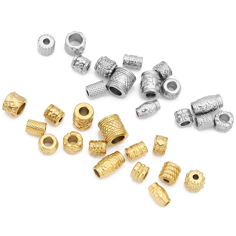 5pcs/lot Stainless Steel Gold Color Loose Tube Big Hole Spacer Beads for DIY Bracelets Necklace Jewelry Making Supplies Finding