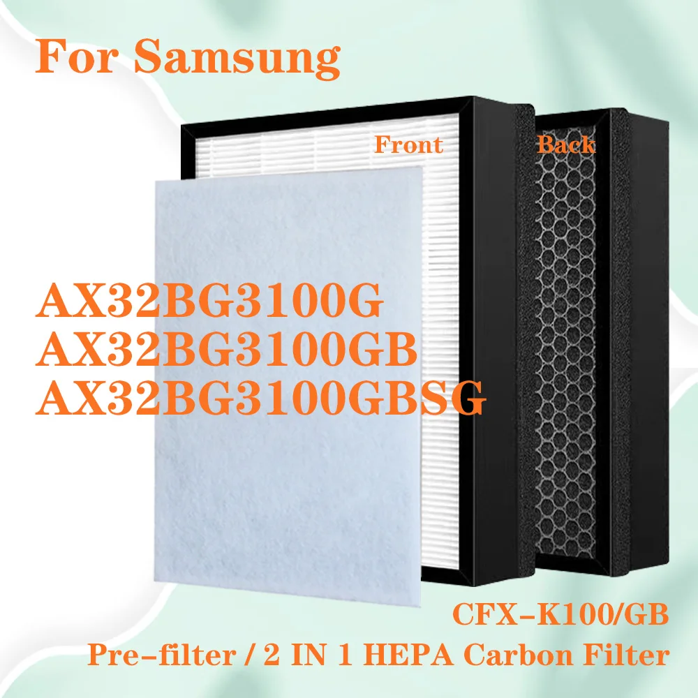 CFX-K100/GB For Samsung Air Purifier AX32BG3100G AX32BG3100GB AX32BG3100GBSG Replacement 2 in 1 HEPA Filter + Active Carbon