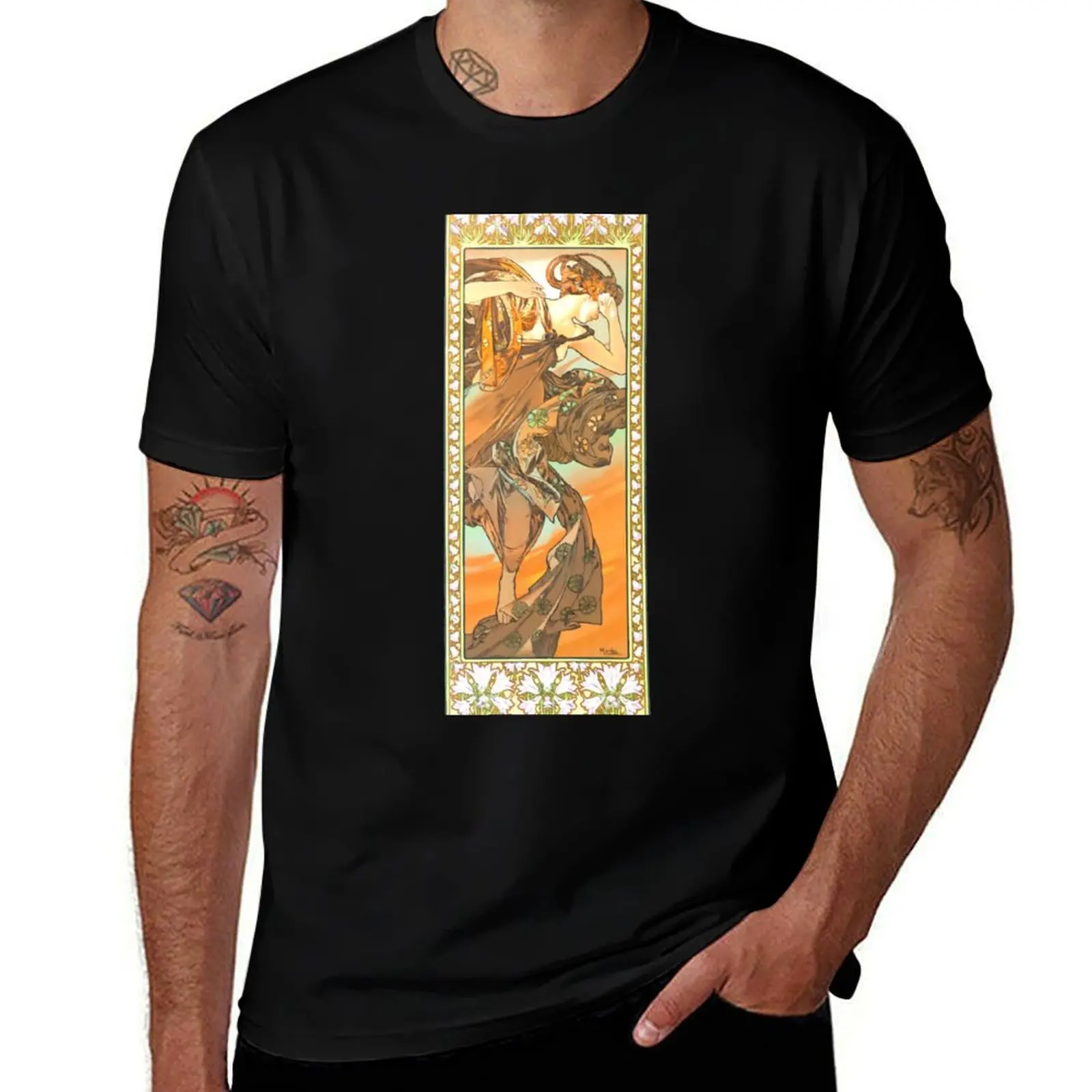 Alphonse Mucha (1860 – 1939) Evening star T-Shirt Comfortable Work Wear Tee T-Shirt
