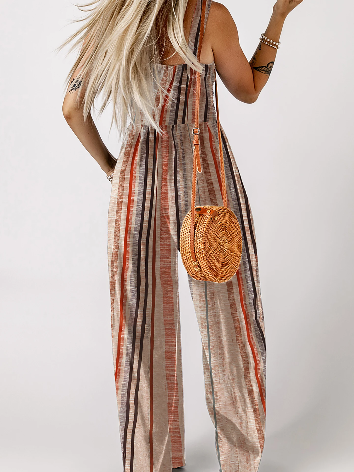 DearLover Gestreepte Wijde Pijpen Jumpsuit Dames Loose Fit Zomer Nieuwe Sle Hoge Taille Lange Broek Polyester Stof Pendelen Sle