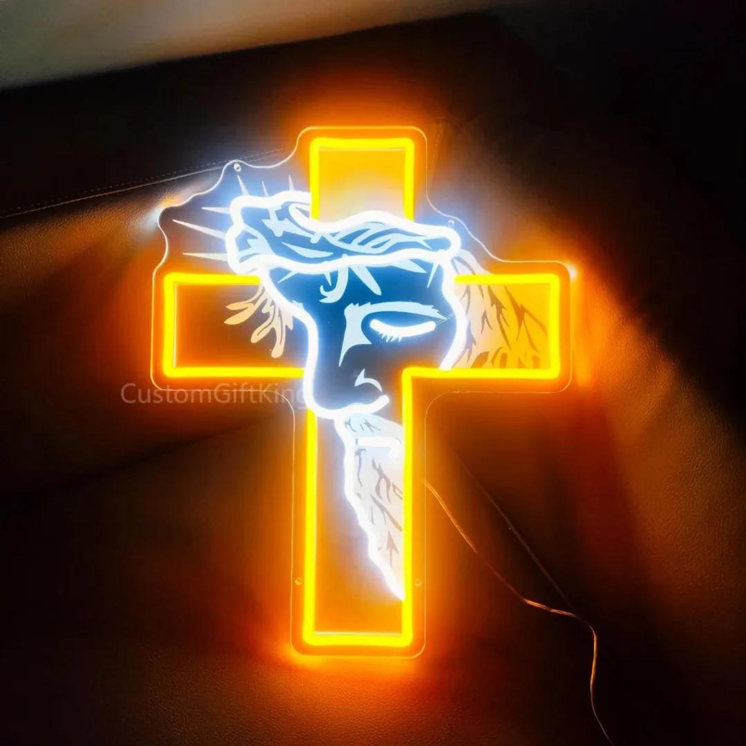 Jesus Cross Neon Sign LED Light Crucifix Christian Gift Home Decor Baptism Favors Christmas Decoration Accessory Neon Sign