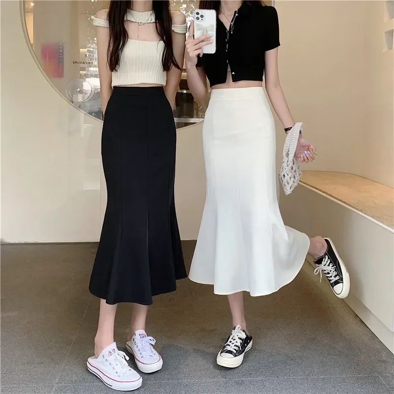 Slim High Waist Wrap Hip Black Fishtail Skirt Women Long Korean Office Lady Elegant Faldas Mujer Moda 2024 Fall Mermaid