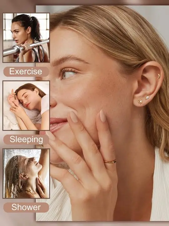 14K الذهب شقة عودة وأقراط للنساء الرجال لذيذ الجراحية الصلب تشيكوسلوفاكيا أوبال الغضروف اللولب متعددة ثقب مجموعات مجوهرات