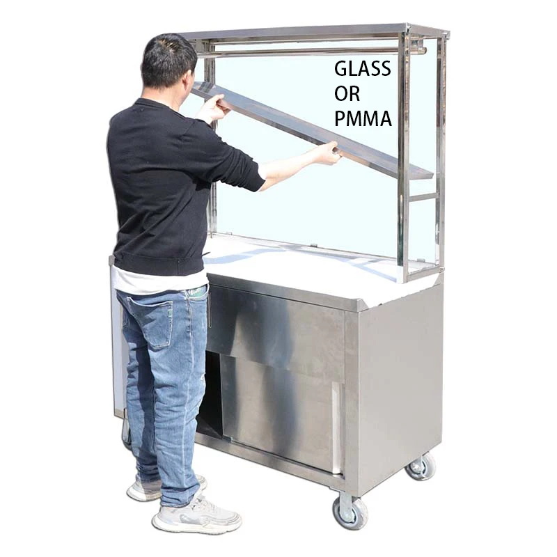 Stainless steel four-wheel mobile snack cart stall with sink and faucet