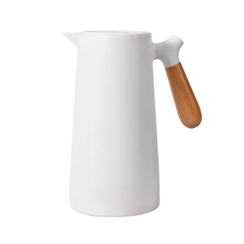 1L Large Capacity Simple Insulated Kettle 360° Leakproof Household Thermos Hot Water Bottle with Solid Wood Handle