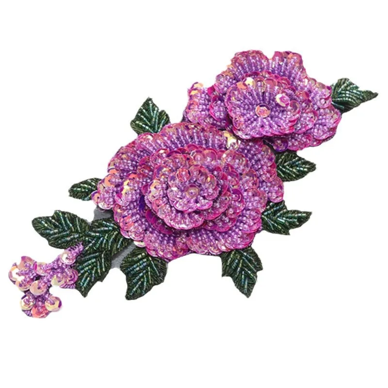 Hand-Nailed Beads Large Embroidery Flower Patch For Clothing Shoes And Hats DIY Accessories Decorative Hole Patch Appliqué