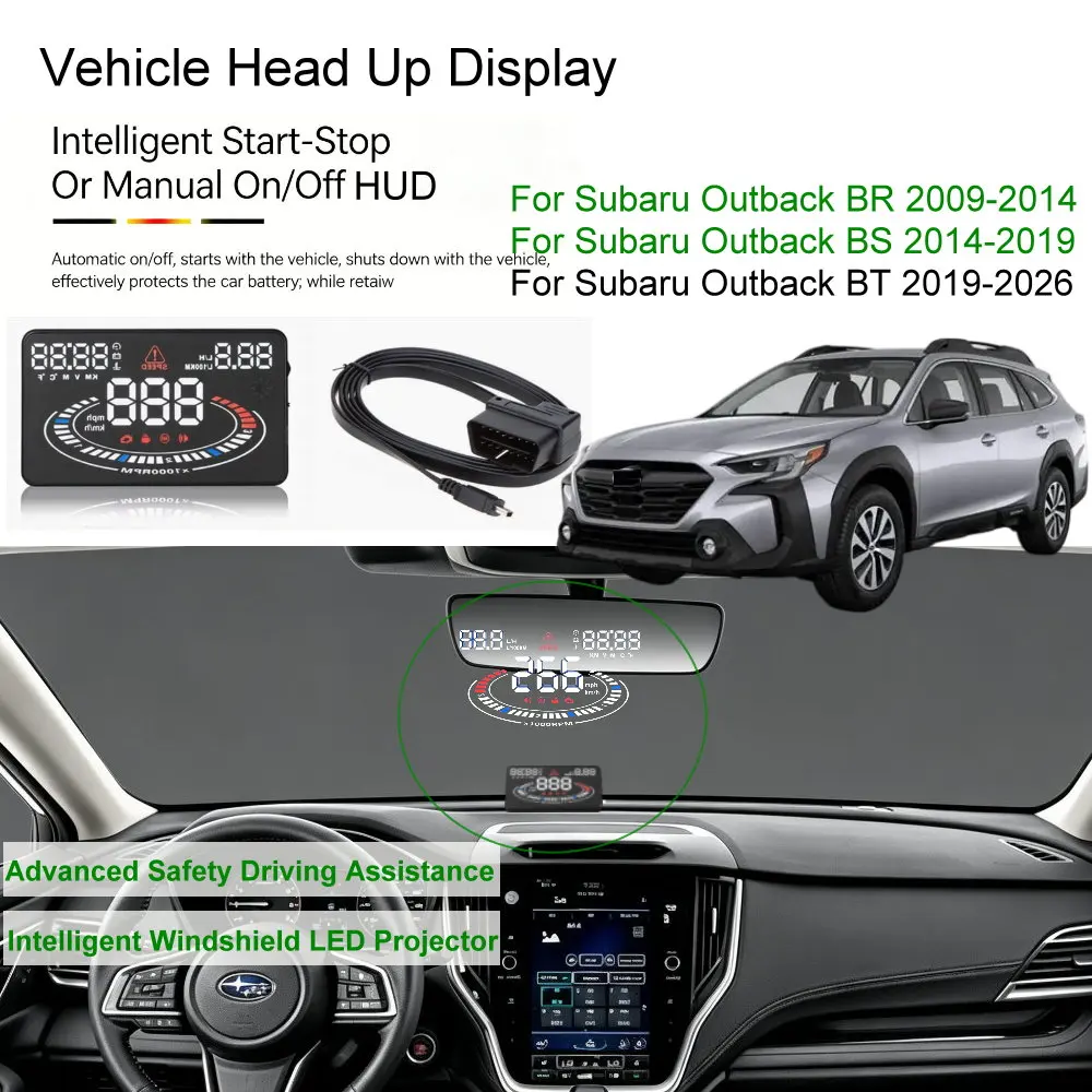 Car HUD Head Up Display For Subaru Outback BR 2009-2014 BS 2014-2019 BT 2019-2026 Auto Electronics Accessories