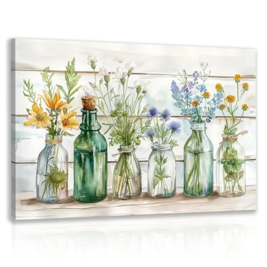 

Bathroom Wall Art Vintage Rustic Farmhouse Wall Decor Watercolor Floral Canvas Painting Sage Plant Aesthetic Picture for Bathro