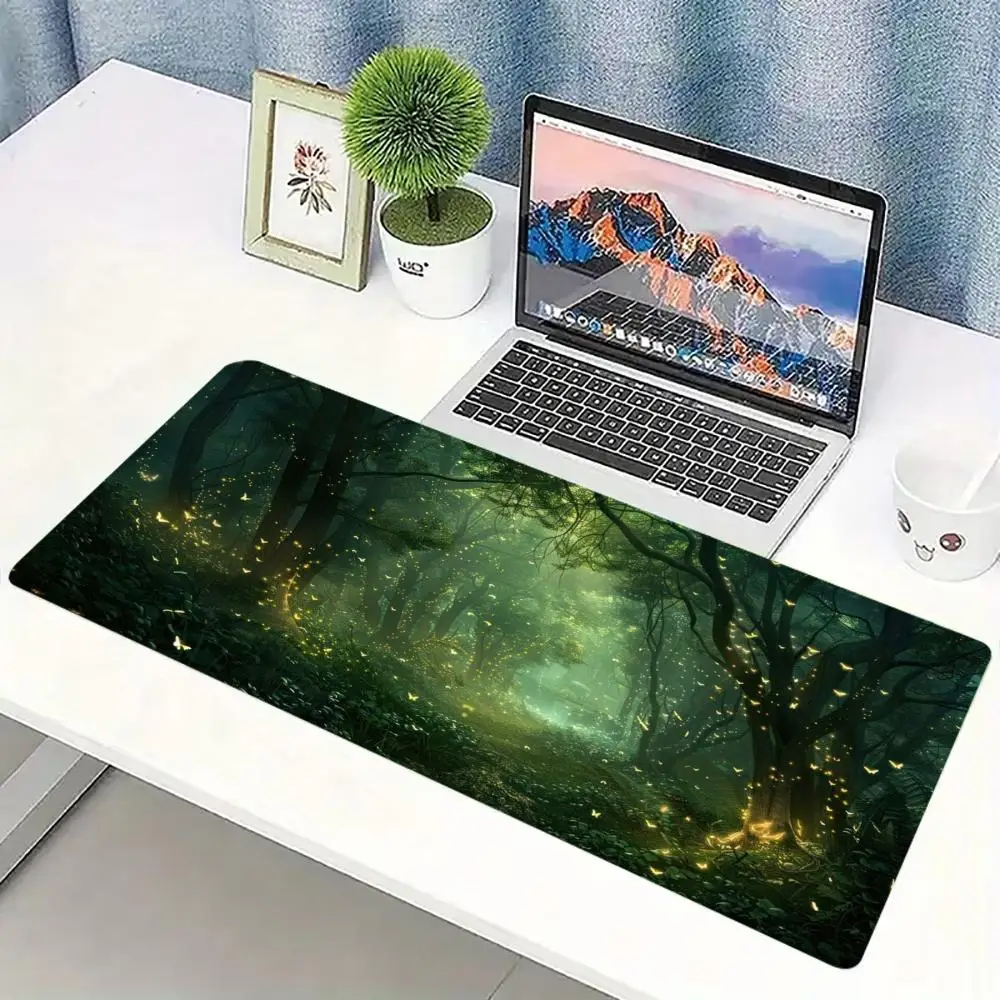 Mousepad Magical Glowing Forest Print Anti Slip Rubber Desk Mat Stitched Edge Keyboard Pad For PC Laptop Gamers Table Decor