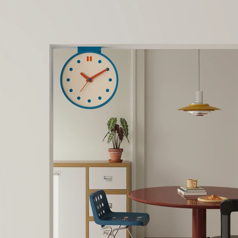 Creative Dual Sided Wall Clock Thickened Frame Silent Hanging Clocks Eco-friendly Durable Modern Minimalist Cream Nordic Style H