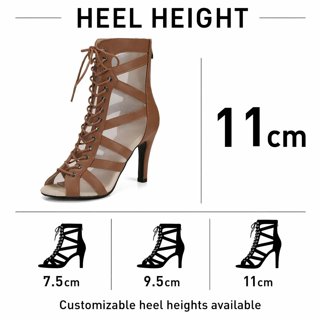 Women's Stiletto Heels Lace-up Ankle Dance Boots Leather Sexy Party Jazz Ballroom Pole Stage Ladies Fashion Shoes Dance
