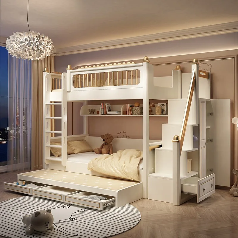 All solid wood light luxury children's upper and lower beds High and lower beds Boys modern simple mother-child beds Girls bunk