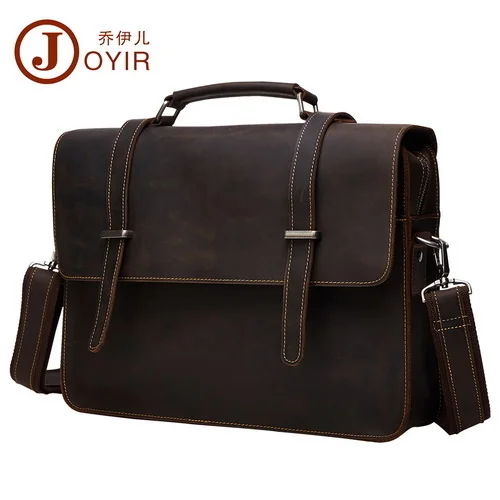 Men's Briefcase Genuine Leather Messenger Bag Laptop Crzay Horse Computer Office Shoulder Handbag