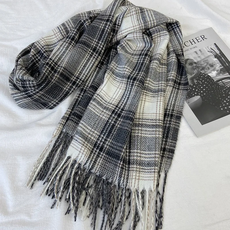 Bufanda de Cachemira a cuadros de marca de lujo para mujer, Pashmina cálida, pañuelo, silenciador, chales y chales para mujer, manta para mujer, bufandas